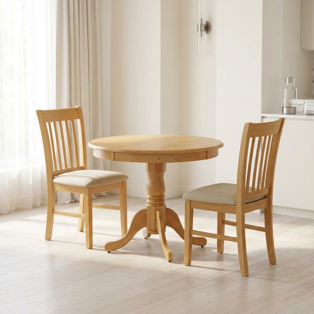 Solid Wood Round Kitchen Table & Chairs 3-Piece, Microfiber Seats. Picture 3