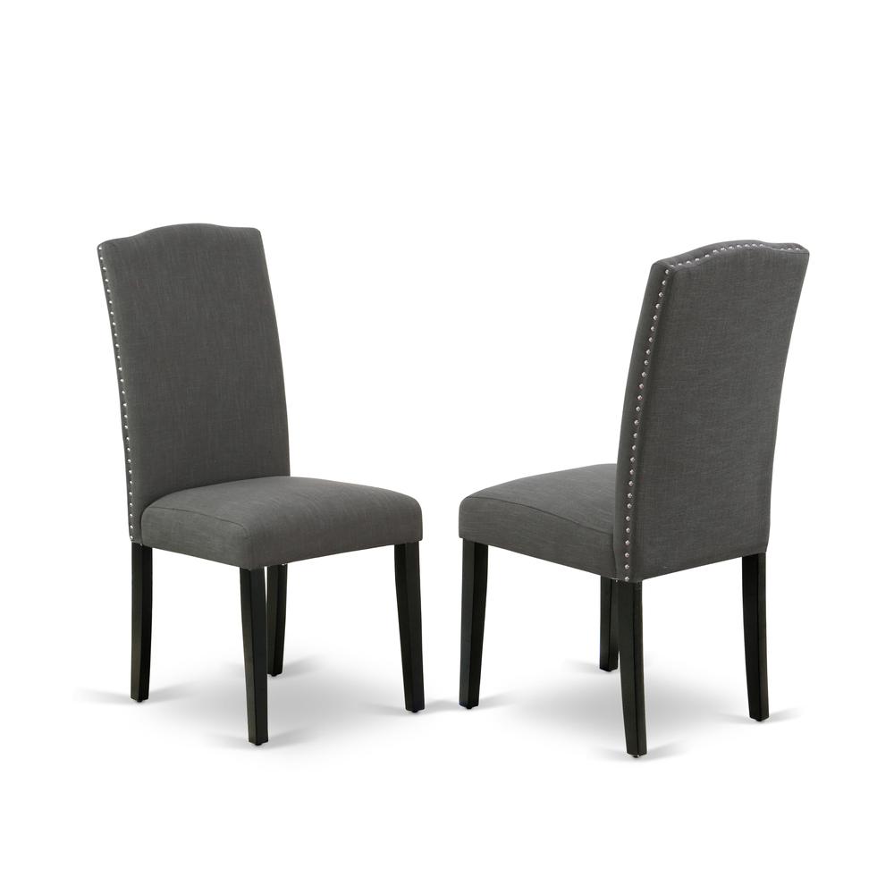 East West Furniture 5-Piece Dining room Table Set Included 4 Parson Dining chairs Upholstered Nails Head Seat and Stylish Chair Back and Rectangular dining table with Cement Color rectangular Dining T. Picture 3