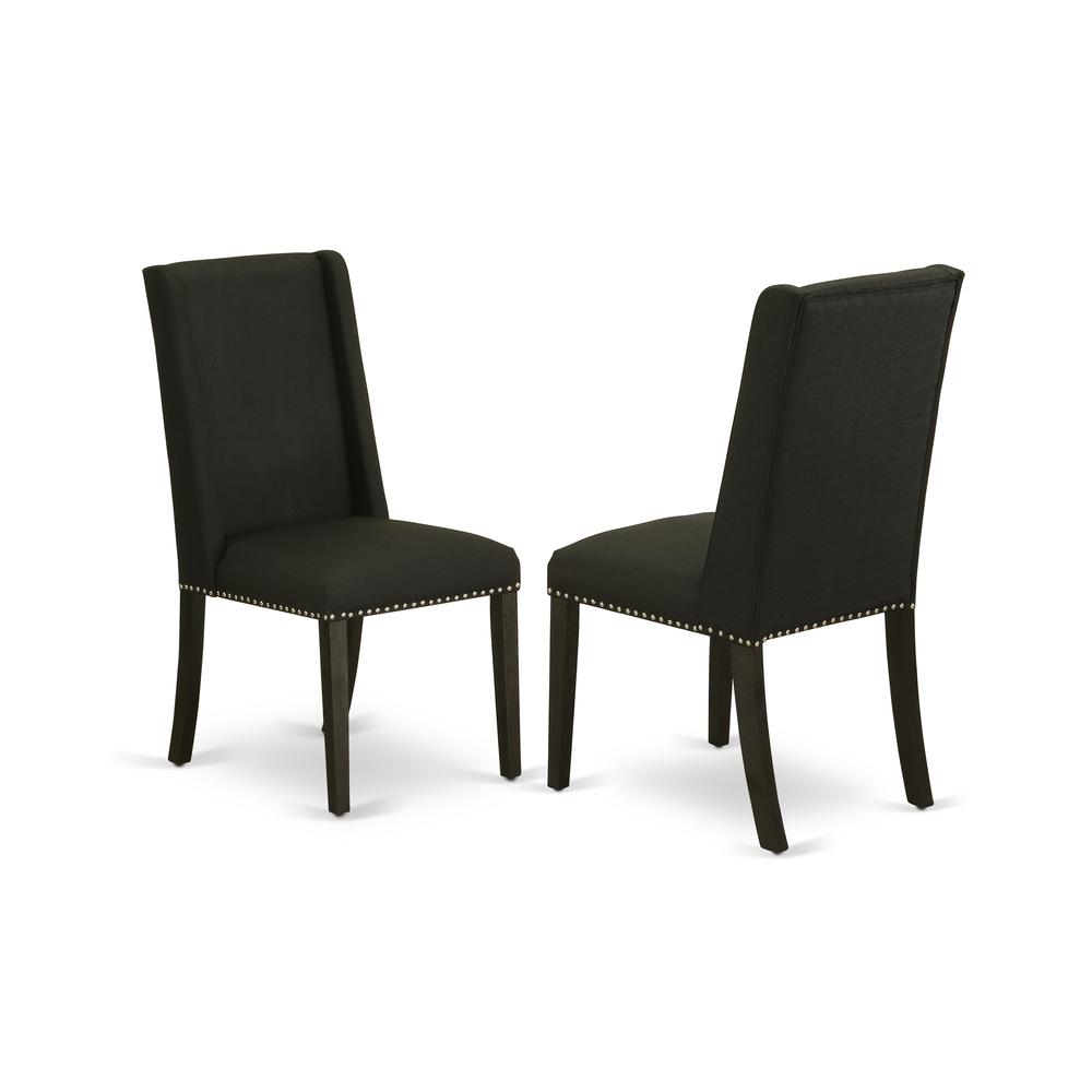 East West Furniture 5-Pc  Included 4 Dining chairs Upholstered Nails Head Seat and Stylish Chair Back and Rectangular Dining Table with Distressed Jacobean Dining Table Top - Black Finish. Picture 3