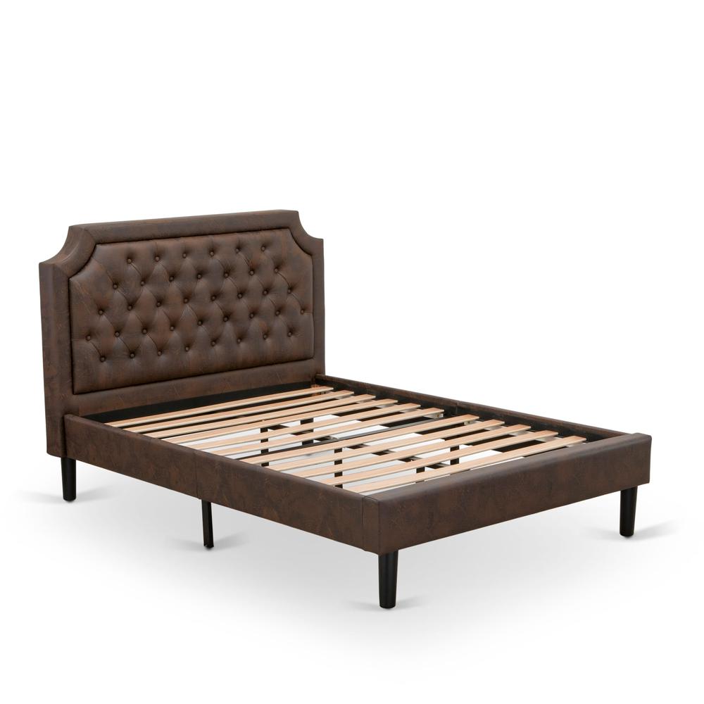 GBF-25-F Bed Frame Consist of Black Textured Upholstered Headboard, Footboard and Wood Rails, Slats - Wooden 9 Legs - Black Finish. Picture 4
