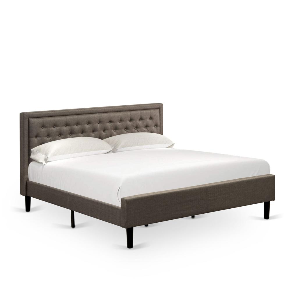 KD18K-2GA07 3 Piece King Bed Set - Wooden Bed Frame Brown Headboard with 2 Night Stands - Black Finish Legs. Picture 2