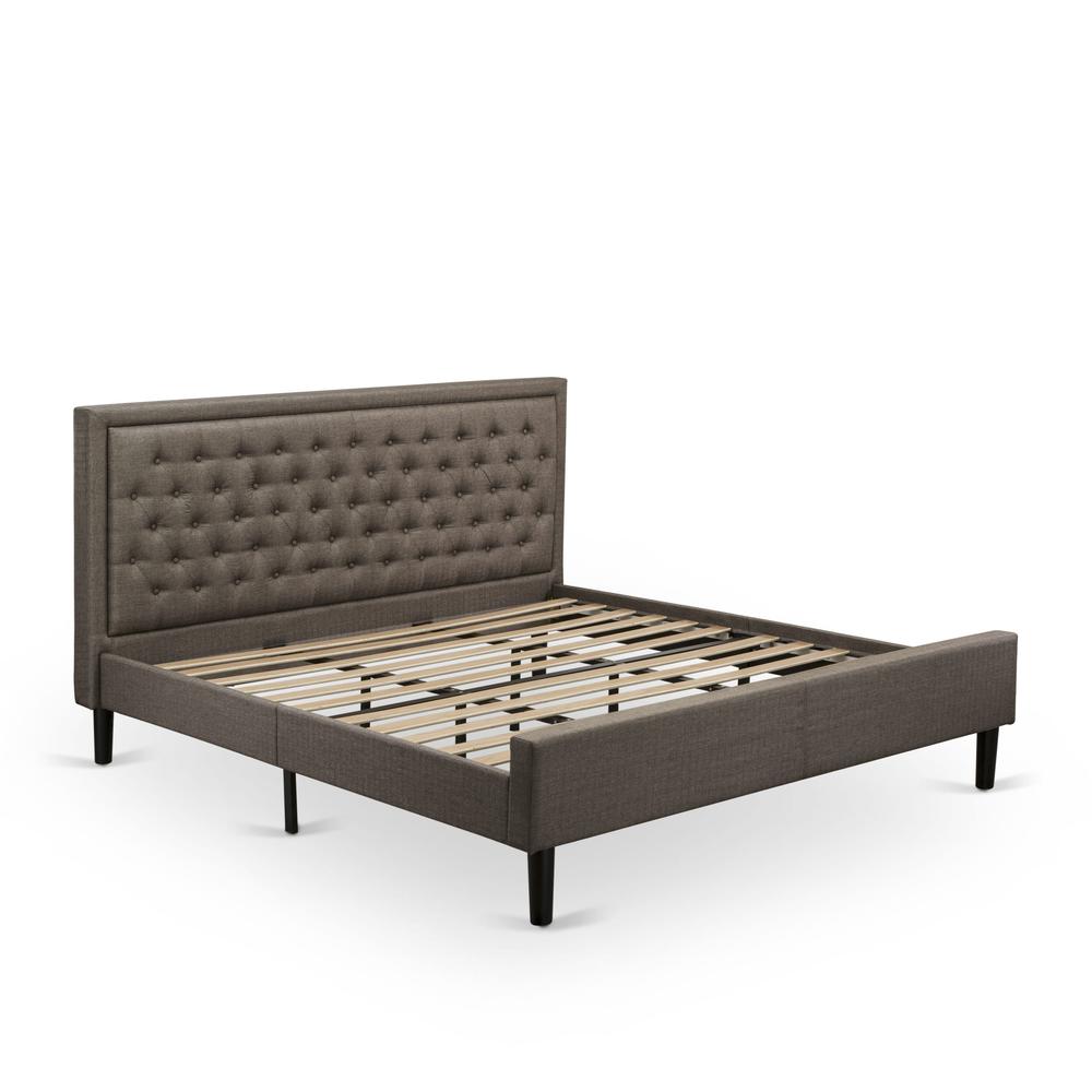 KD18K-2GA07 3 Piece King Bed Set - Wooden Bed Frame Brown Headboard with 2 Night Stands - Black Finish Legs. Picture 4