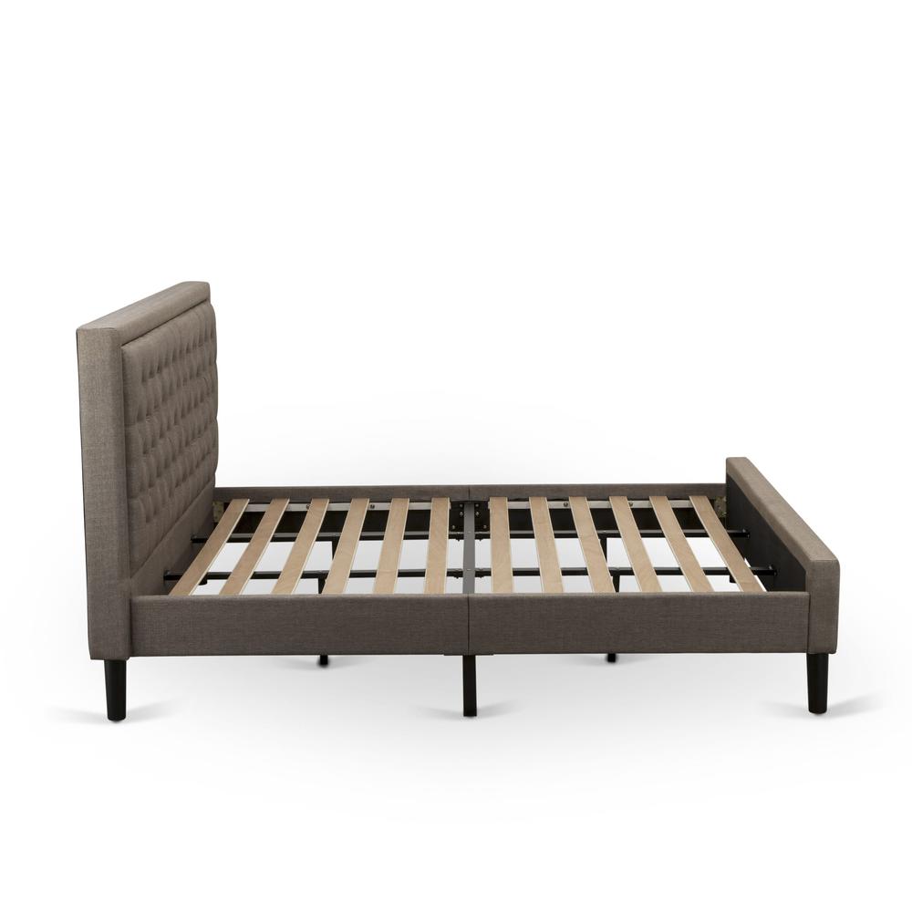 KD18K-2GA07 3 Piece King Bed Set - Wooden Bed Frame Brown Headboard with 2 Night Stands - Black Finish Legs. Picture 5