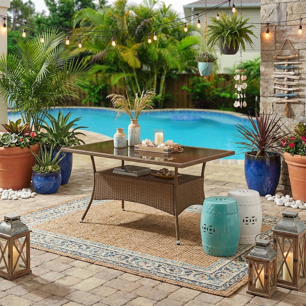 Brown Wicker Patio Bistro Table with Durable Frame and Weatherproof Design. Picture 3