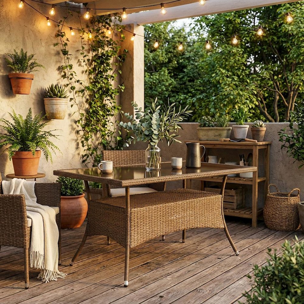 Brown Wicker Patio Bistro Table with Durable Frame and Weatherproof Design. Picture 2
