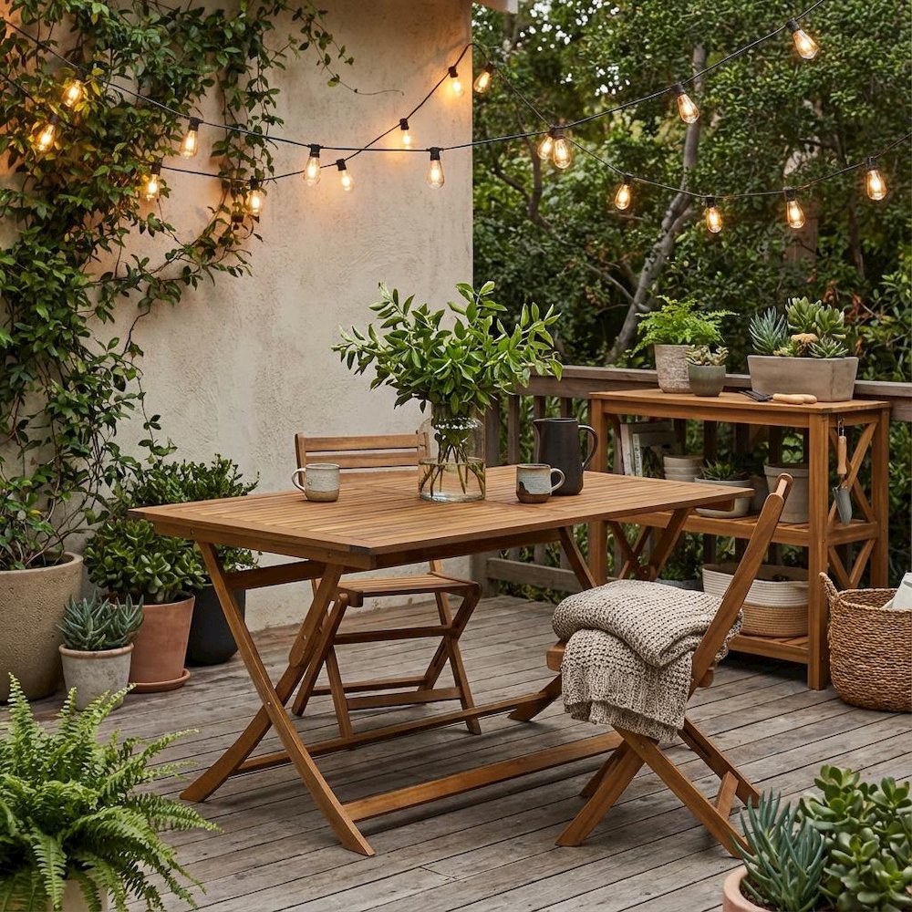 Oil-Finish 5-Piece Patio Table Set with Durable Wood Finish and 4 Chairs. Picture 2