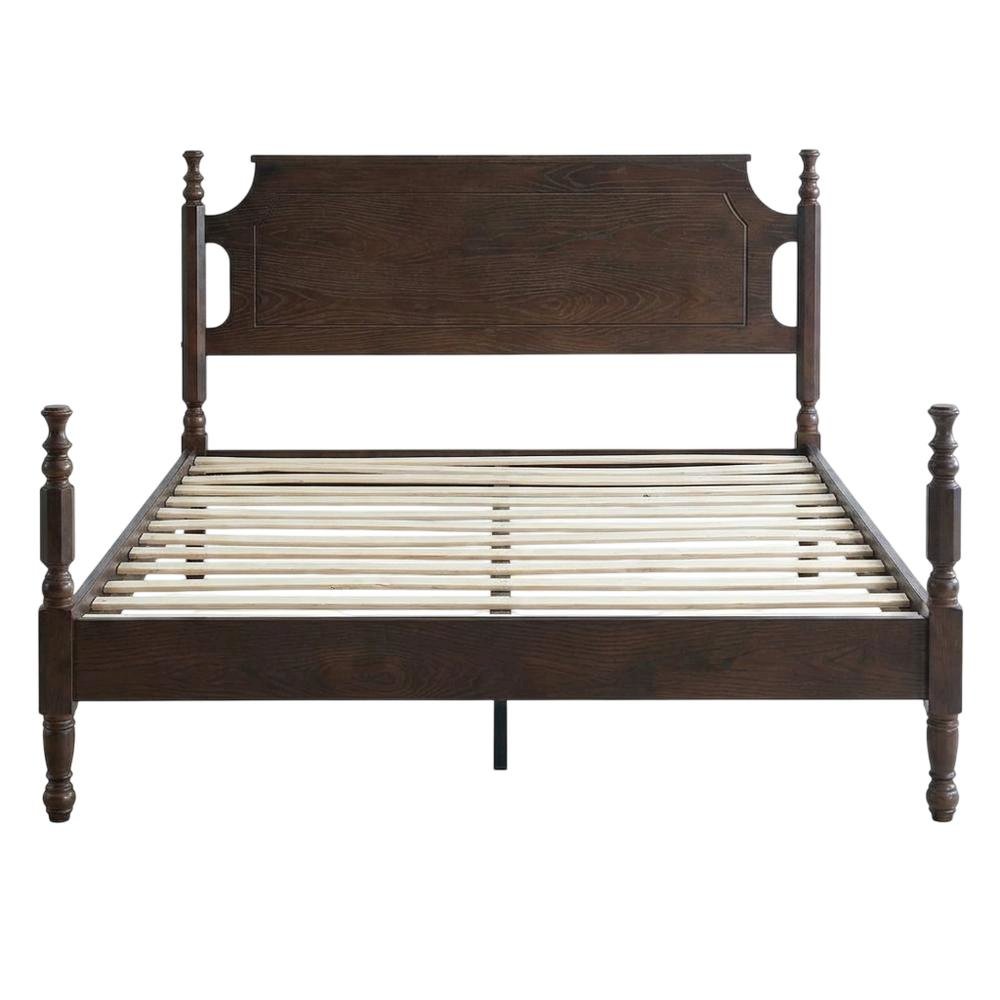 King Solid Wood Platform Bed with Headboard, Traditional, Dark Roast Oak, King. Picture 1