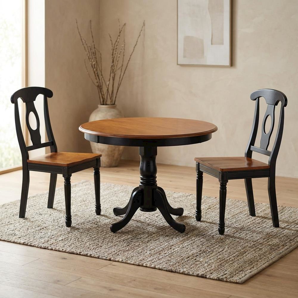 Small Round Solid Wood Kitchen Table & Chairs 3-Piece Dining Set. Picture 2