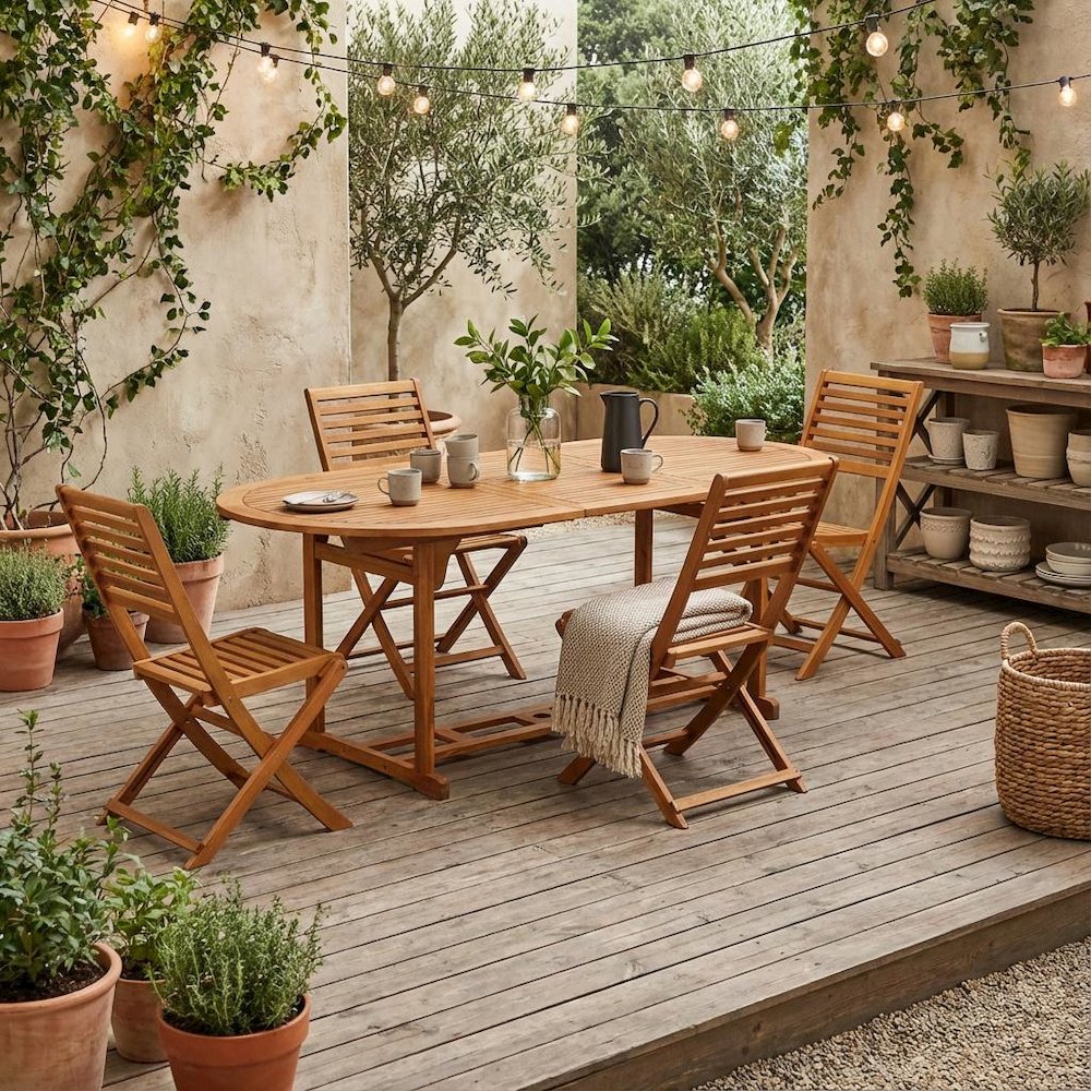 Wooden Patio Set Oil Finish Dining Table with 4 Matching Outdoor Side Chairs. Picture 2