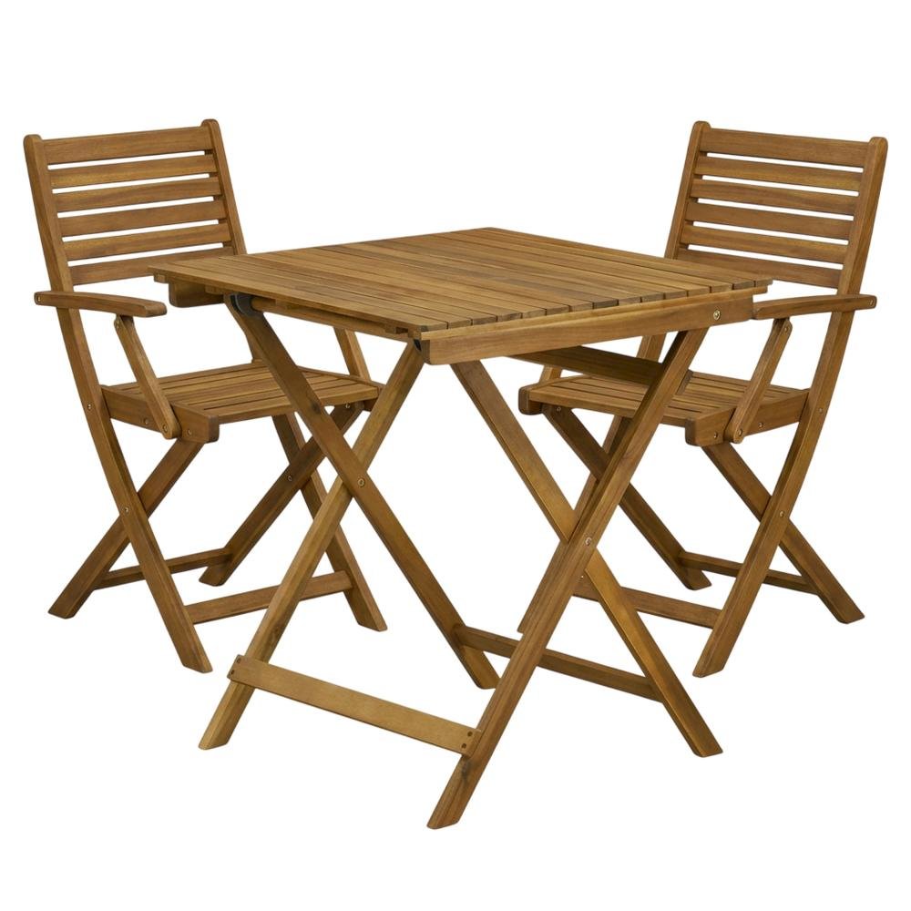 Oil-Finish 3-Piece Bistro Set with Acacia Coffee Table and Chairs. Picture 1
