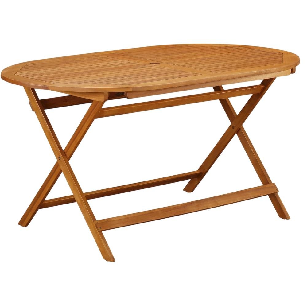 7-Piece Outdoor Table Set Wood Oil Finish with 6 Folding Chairs, Slatted Back. Picture 1