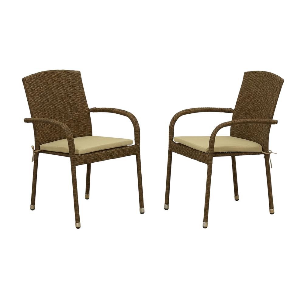 Brown Wicker Patio Chair Set of 2 with Durable Frame and Comfortable Seating. Picture 1
