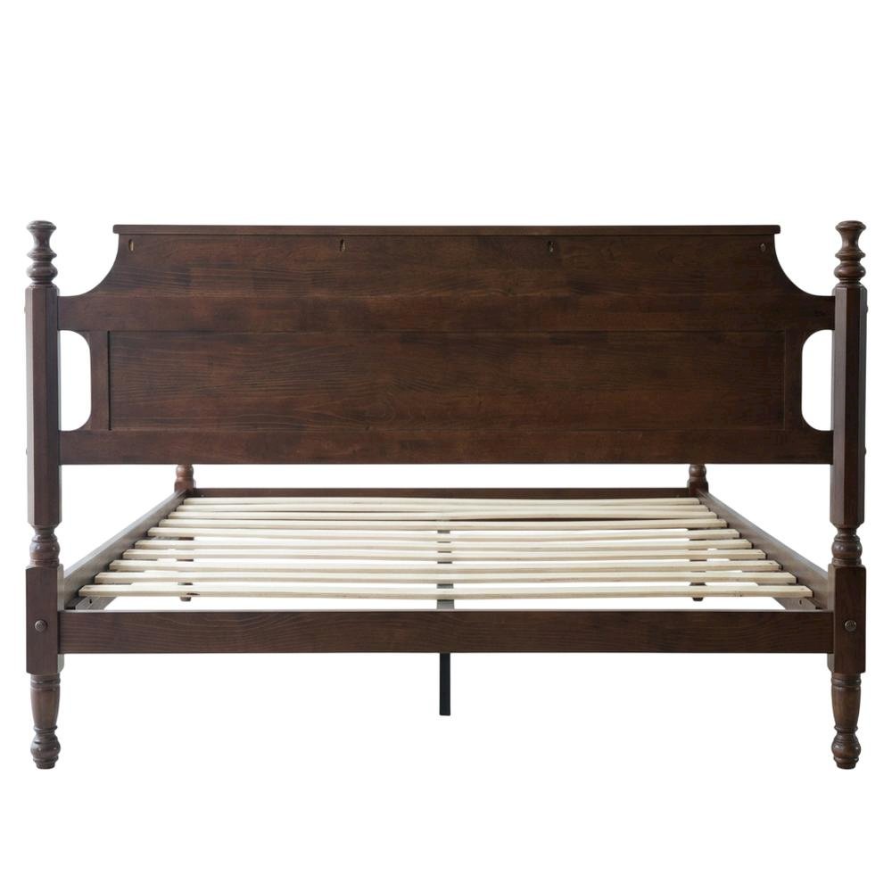 King Solid Wood Platform Bed with Headboard, Traditional, Dark Roast Oak, King. Picture 5