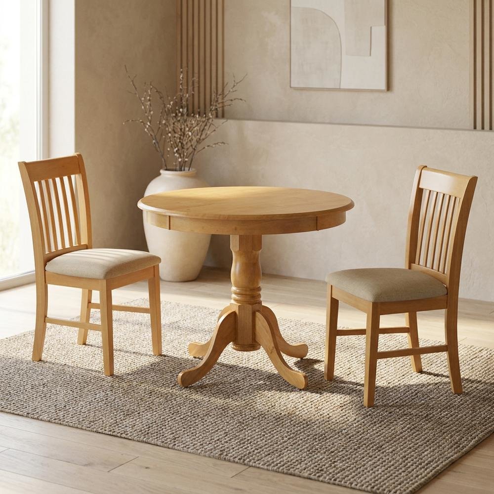 Solid Wood Round Kitchen Table & Chairs 3-Piece, Microfiber Seats. Picture 2