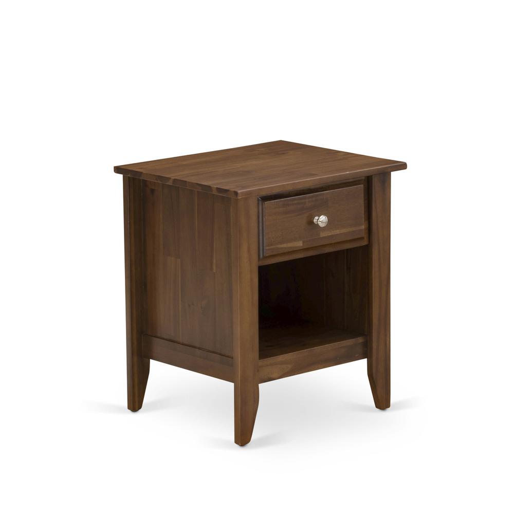 GB28K-2GA08 3-Pc Granbury Wooden Set for Bedroom with Frame and 2 Antique Walnut Nightstands - Brown Faux Leather and Black Legs. Picture 7