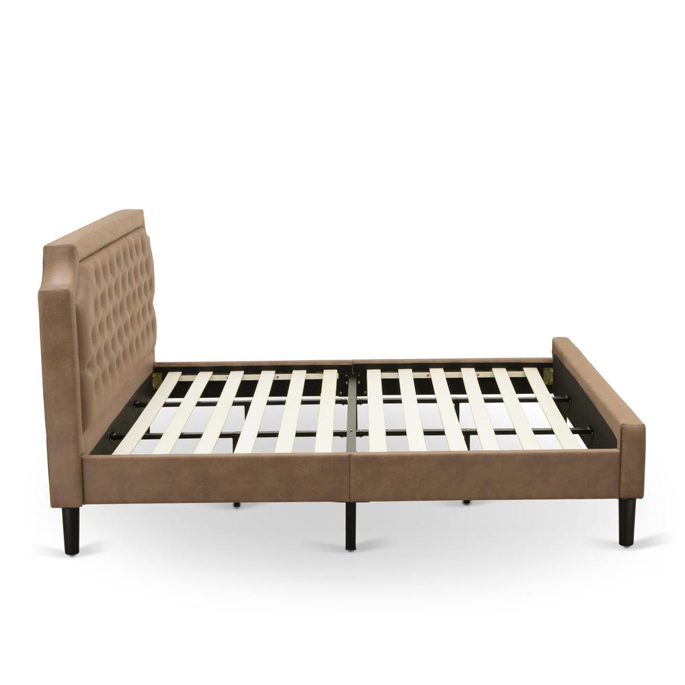 GB28K-2VL07 3-Pc Granbury Bed Set with a King Bedframe and 2 Distressed Jacobean Night Stand - Brown Faux Leather and Black Legs. Picture 4