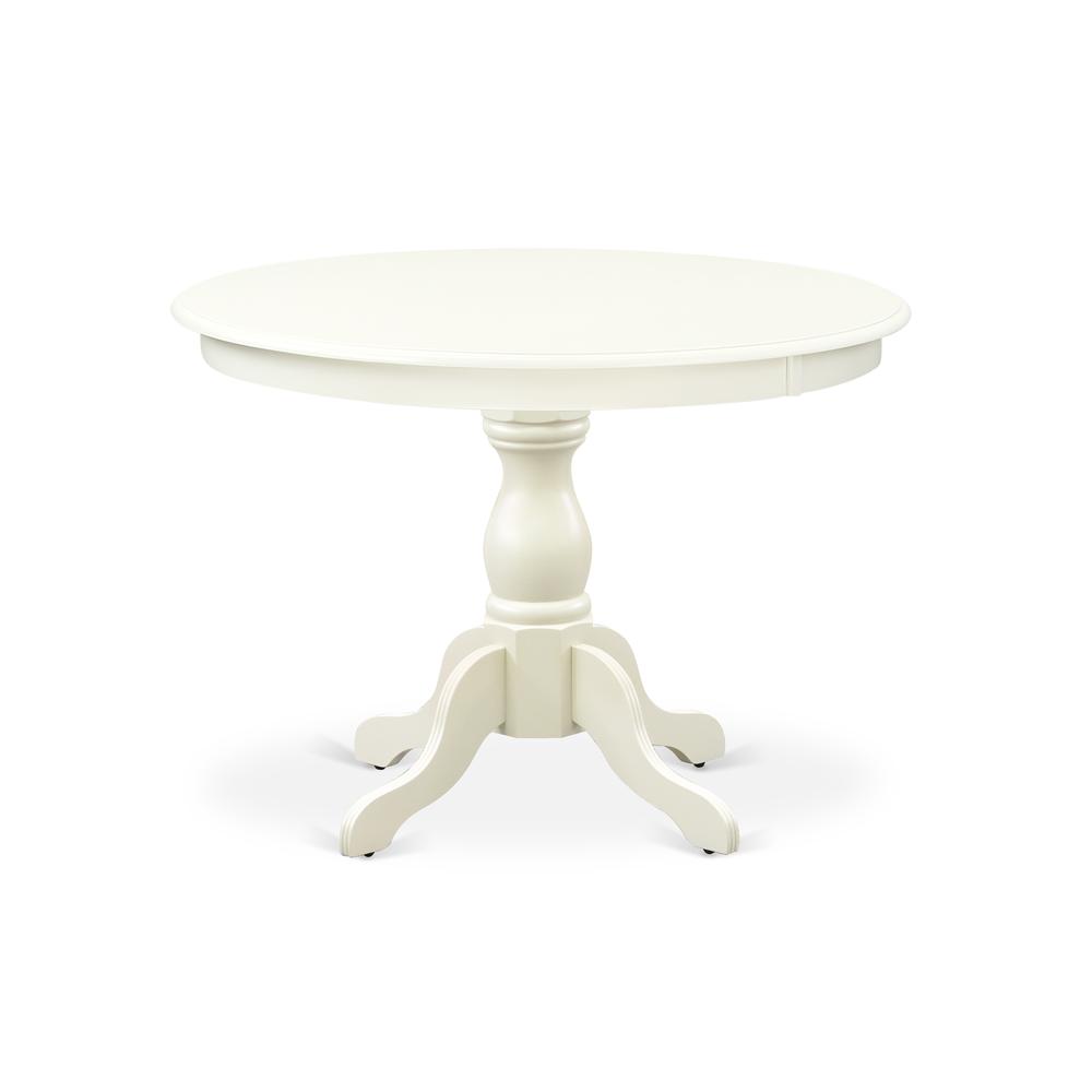 East West Furniture HBBO5-LWH-C 5 Piece Kitchen Table Set - Linen White Wooden Table with 4 Linen White Faux Leather Mid Century Modern Chairs with X-Back - Linen White Finish. Picture 2