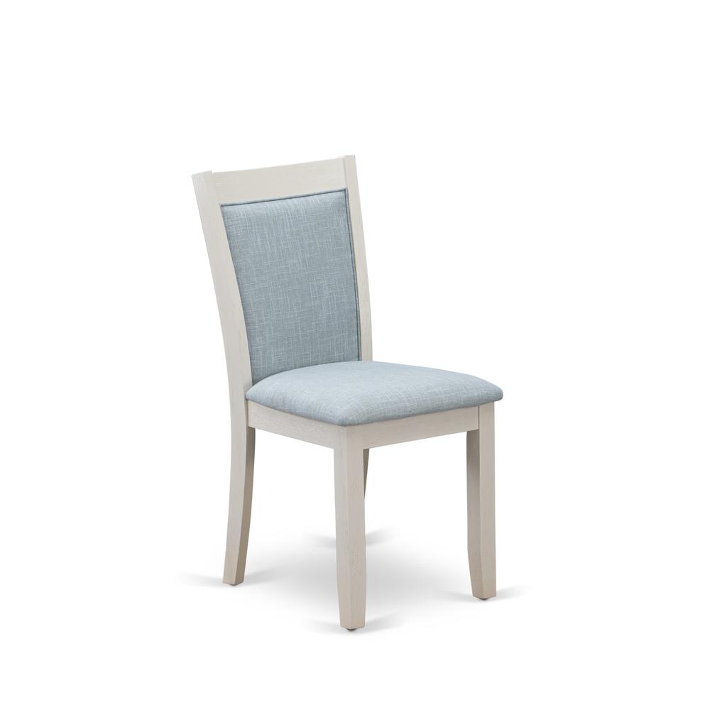 X027MZ015-9 9-Pc Modern Dining Table Set Includes a Dining Table and 8 Baby Blue Dining Chairs - Wire Brushed Linen White Finish. Picture 8