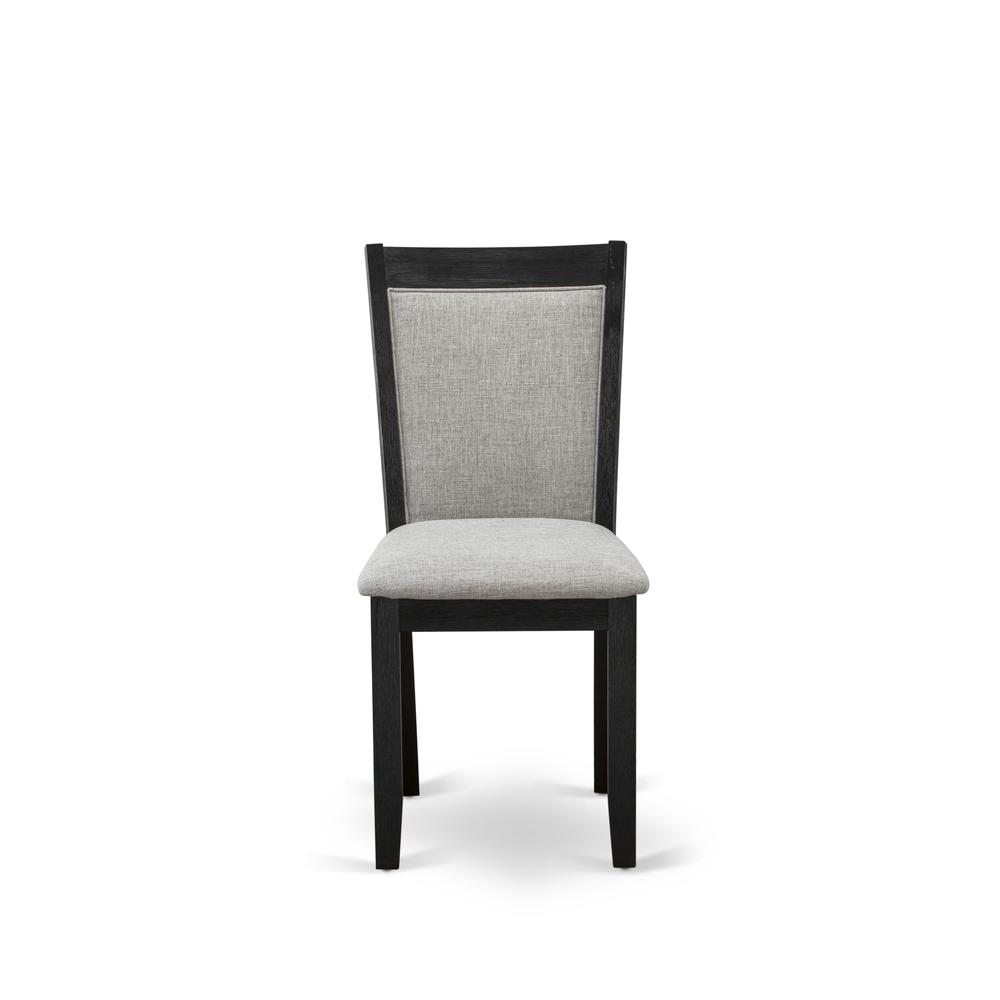 X626MZ606-7 7 Pc Dining Table Set - Linen White Wooden Dining Table with 6 Shitake Dinning Chairs - Wire Brushed Black Finish. Picture 7