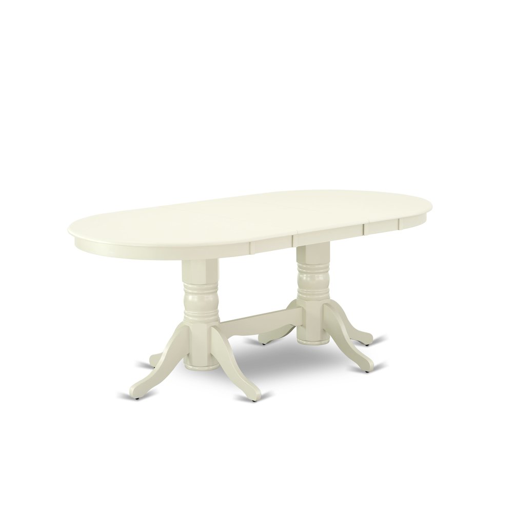 East-West Furniture VAVE9-LWH-15 - A wooden dining table set of 8 amazing dining room chairs with Linen Fabric Baby Blue color and a gorgeous double pedestal 17 butterfly leaf oval kitchen table with". Picture 2