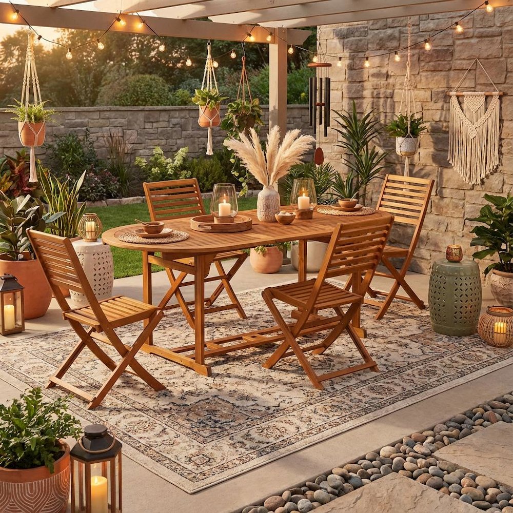 Wooden Patio Set Oil Finish Dining Table with 4 Matching Outdoor Side Chairs. Picture 3