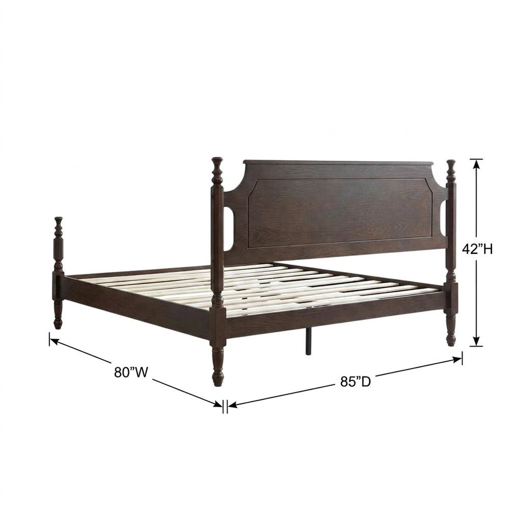 King Solid Wood Platform Bed with Headboard, Traditional, Dark Roast Oak, King. Picture 6