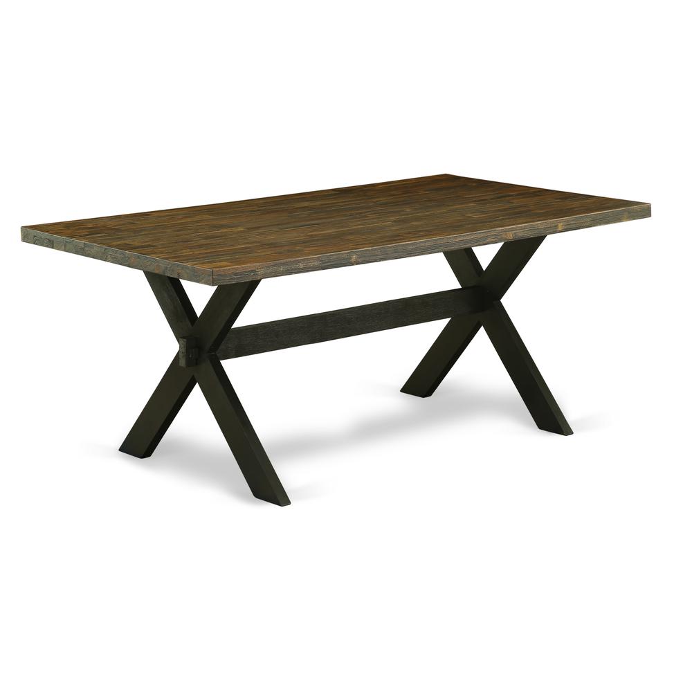 East West Furniture 6-Pc Wooden Dining Table Set-Doeskin Linen Fabric Seat and Button Tufted Chair Back Dining chairs, A Rectangular Bench and Rectangular Top Wood Dining Table with Hardwood Legs - Di. Picture 2