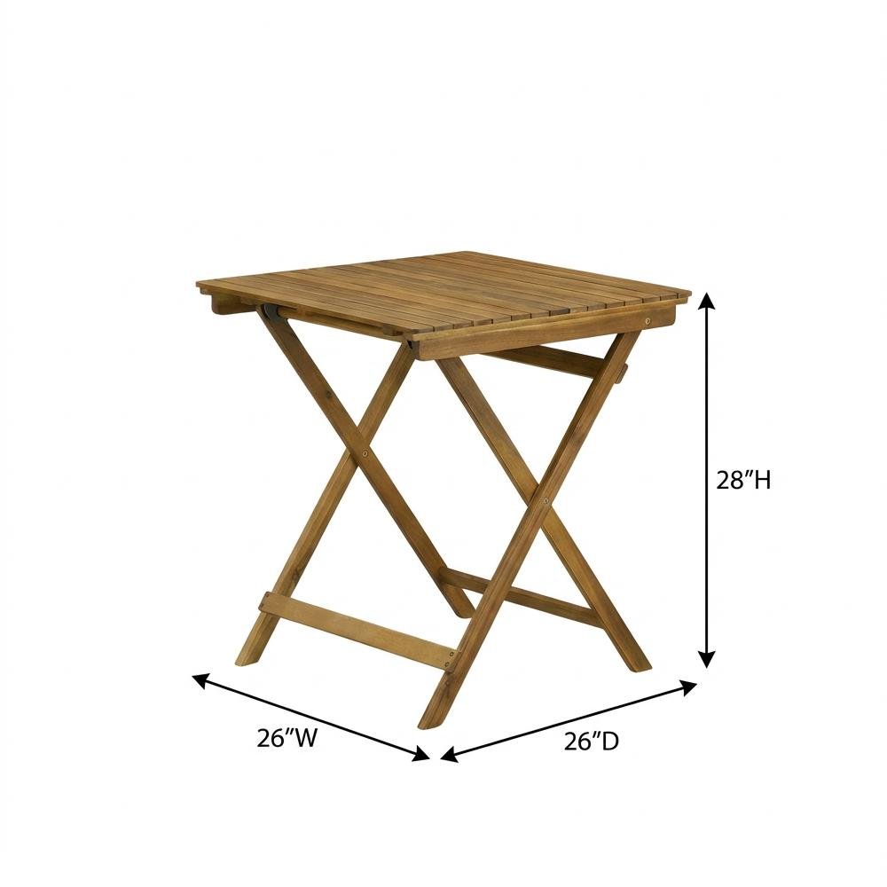 3-Pc Oil-Finish Wood Patio Dining Set with Folding Table and 2 Camping Chairs. Picture 6