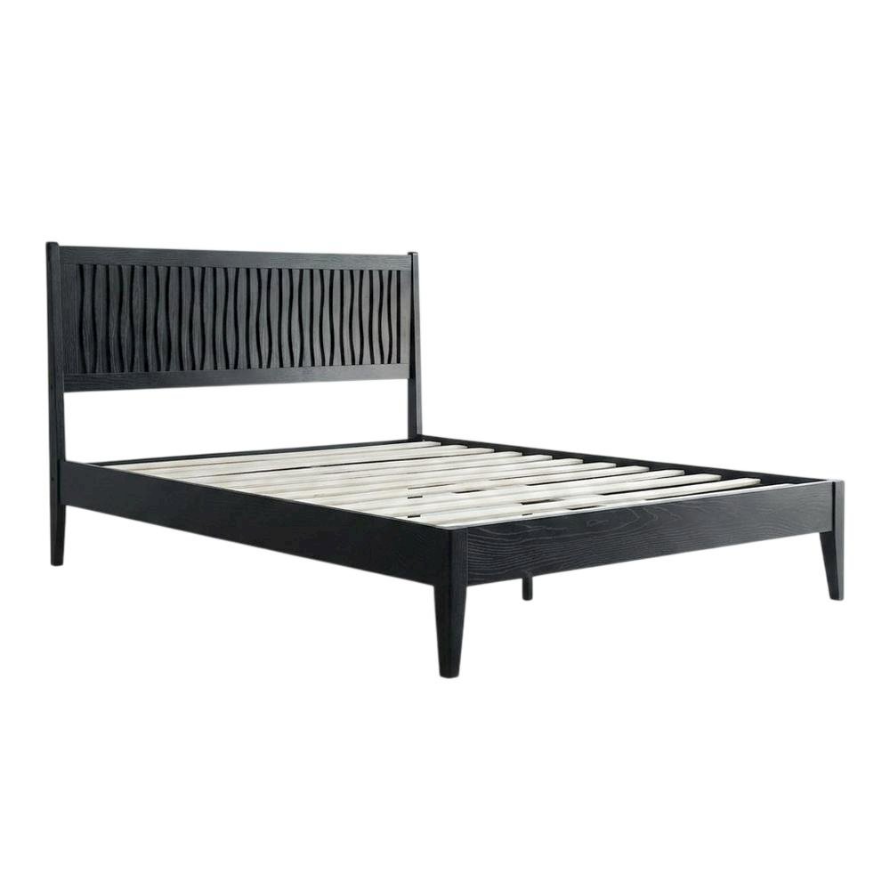 Solid Wood Platform Bed, Headboard & Footboard, No Box Spring, Ebony Oak, Queen. Picture 1