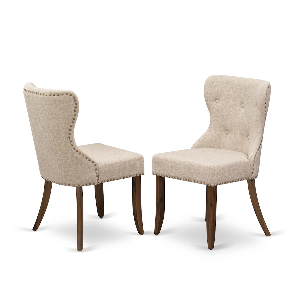 7 piece Dining Room Table Set of a Modern Table and 6 Linen Fabric Dining Chairs. Picture 3