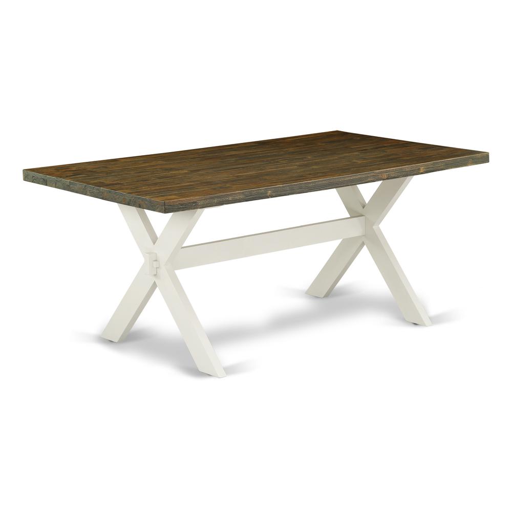 East West Furniture X077CE215-9 9-Piece Dinette Set- 8 Upholstered Dining Chairs with Baby Blue Linen Fabric Seat and Button Tufted Chair Back - Rectangular Table Top & Wooden Cross Legs - Distressed. Picture 2