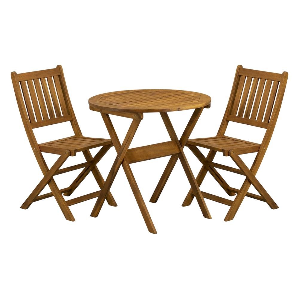 Oil Finish 3-Piece Outdoor Bistro Set with Round Acacia Coffee Table. Picture 1