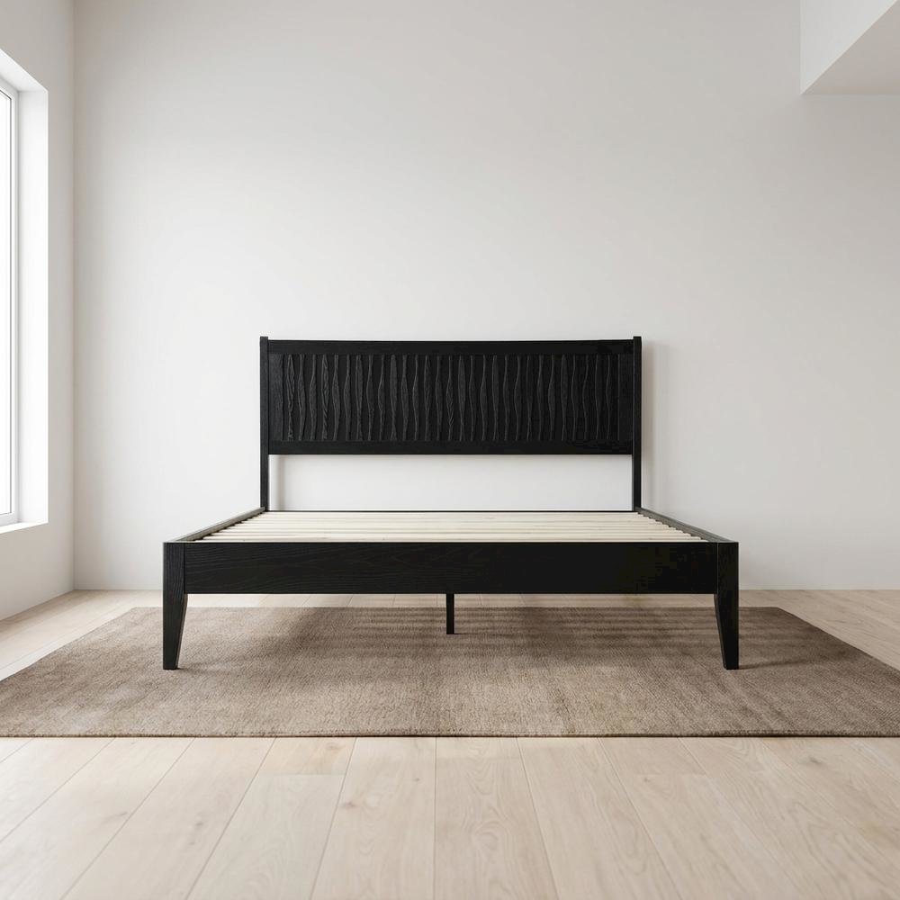 Solid Wood Platform Bed, Headboard & Footboard, No Box Spring, Ebony Oak, Queen. Picture 3