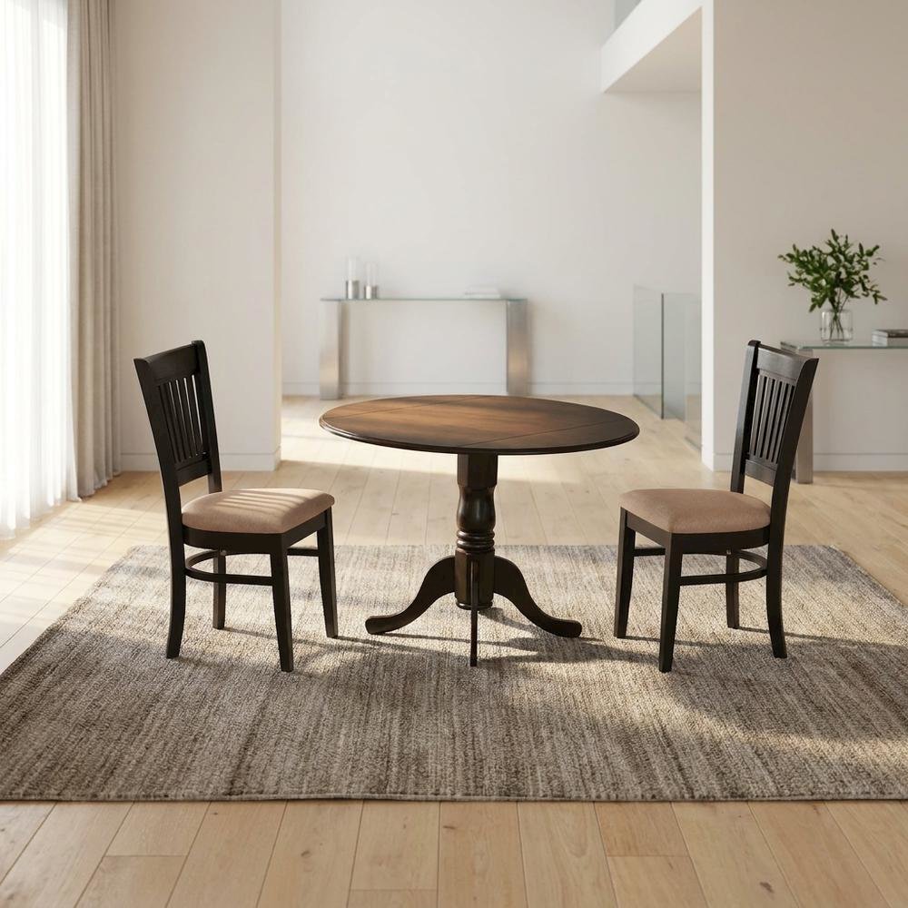 Wood Drop-Leaf Dining Table 3-Piece Set with Linen Slatted Chairs. Picture 3