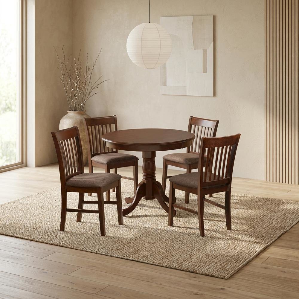 Wood Round Pedestal Dining Table & Chairs 5-Piece Set, Mahogany. Picture 2