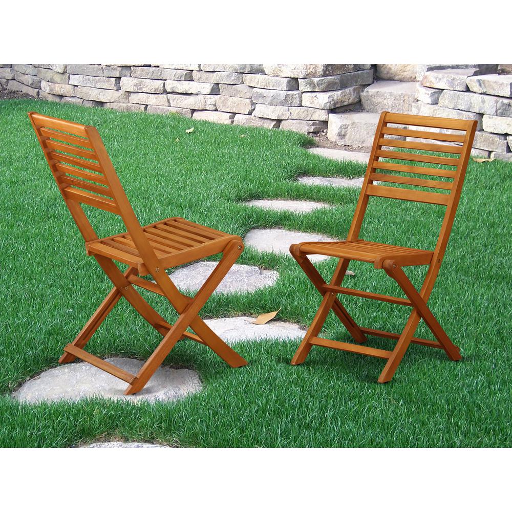 East West Furniture Cameron Foldable Outdoor Dining Chairs-Acacia Wood, Set of 2, Natural Oil. Picture 2