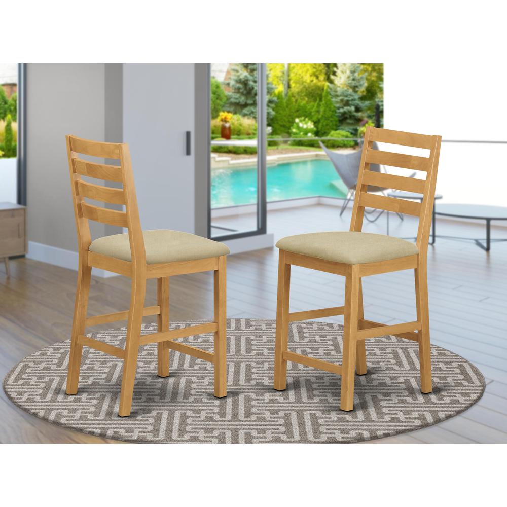 Café  Pub  Counter  Height  with  cushion  Seat  -  Natural  Oak  Finish,  Set  of  2. Picture 2