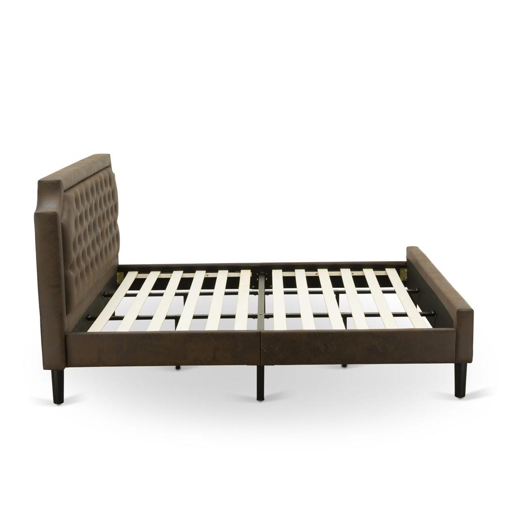 GB25K-1VL07 2-Pc Platform King Bedroom Set with Frame and Distressed Jacobean End Table - Dark Brown Faux Leather and Black Legs. Picture 4