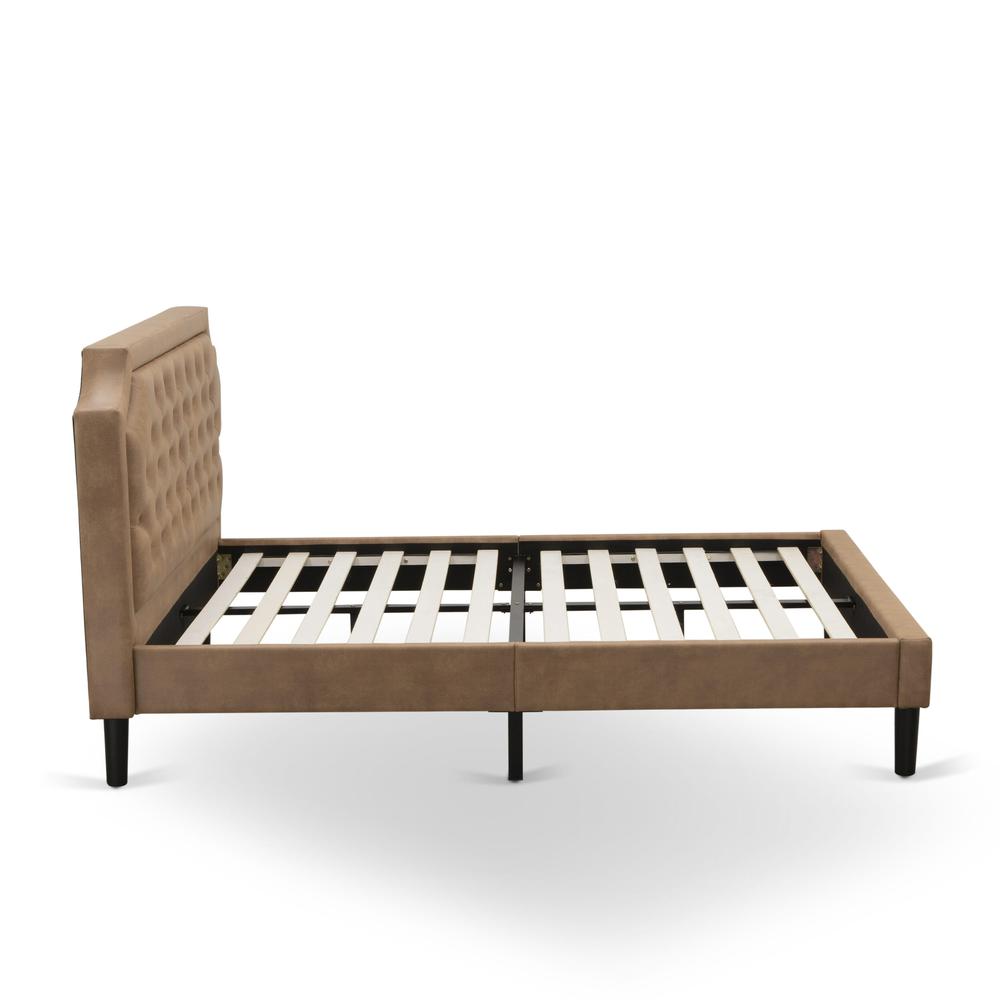 GBF-28-Q Queen Bed Includes Brown Textured Upholstered Headboard, Footboard and Wood Rails, Slats - Wooden 9 Legs - Black Finish. Picture 5