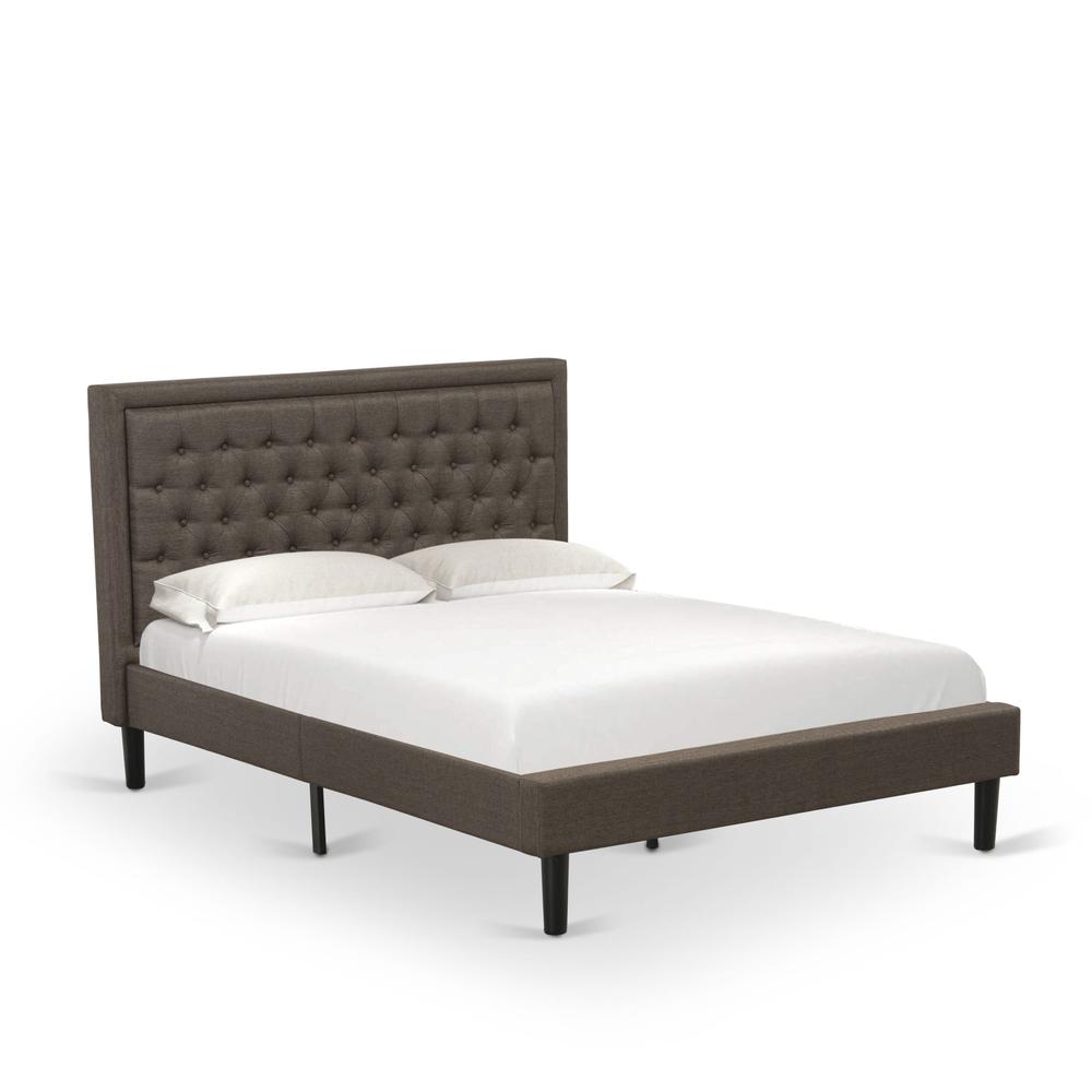 KD18Q-2GA08 3 Pc Queen Bed Set - Queen Bed Frame Brown Headboard with 2 Small Night Stand - Black Finish Legs. Picture 3