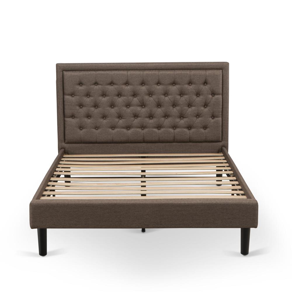 KD18Q-2GA08 3 Pc Queen Bed Set - Queen Bed Frame Brown Headboard with 2 Small Night Stand - Black Finish Legs. Picture 4