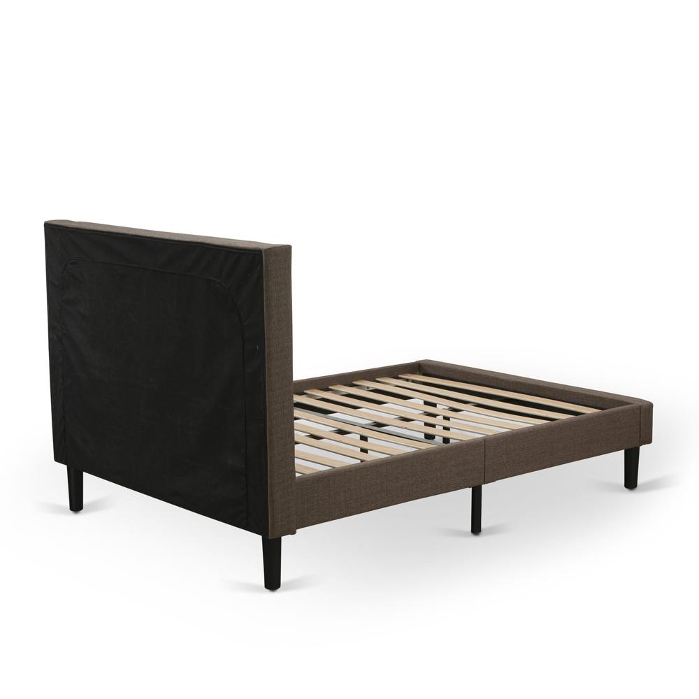 KD18Q-2GA08 3 Pc Queen Bed Set - Queen Bed Frame Brown Headboard with 2 Small Night Stand - Black Finish Legs. Picture 7