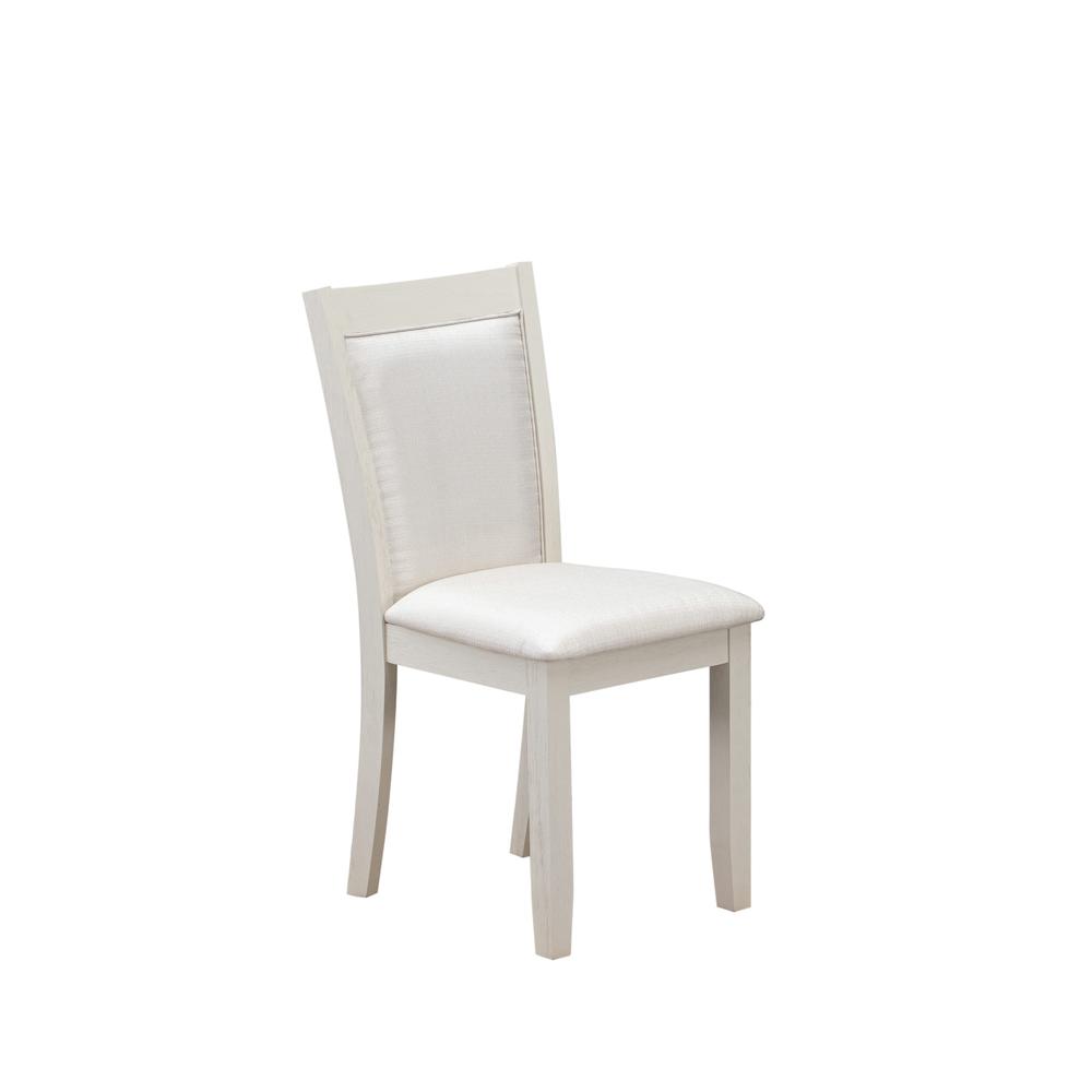 MZC0T01 Dining Chair Set of 2 - Cream Linen Fabric Seat and High Chair Back - Wire Brushed Linen White Finish (SET OF 2). Picture 4