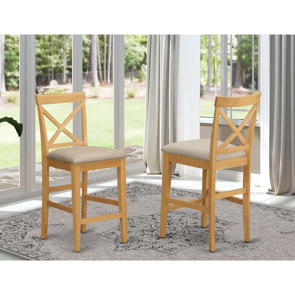 X-Back  stool  with  upholstered  seat  in  Oak  finish,  Set  of  2. Picture 2