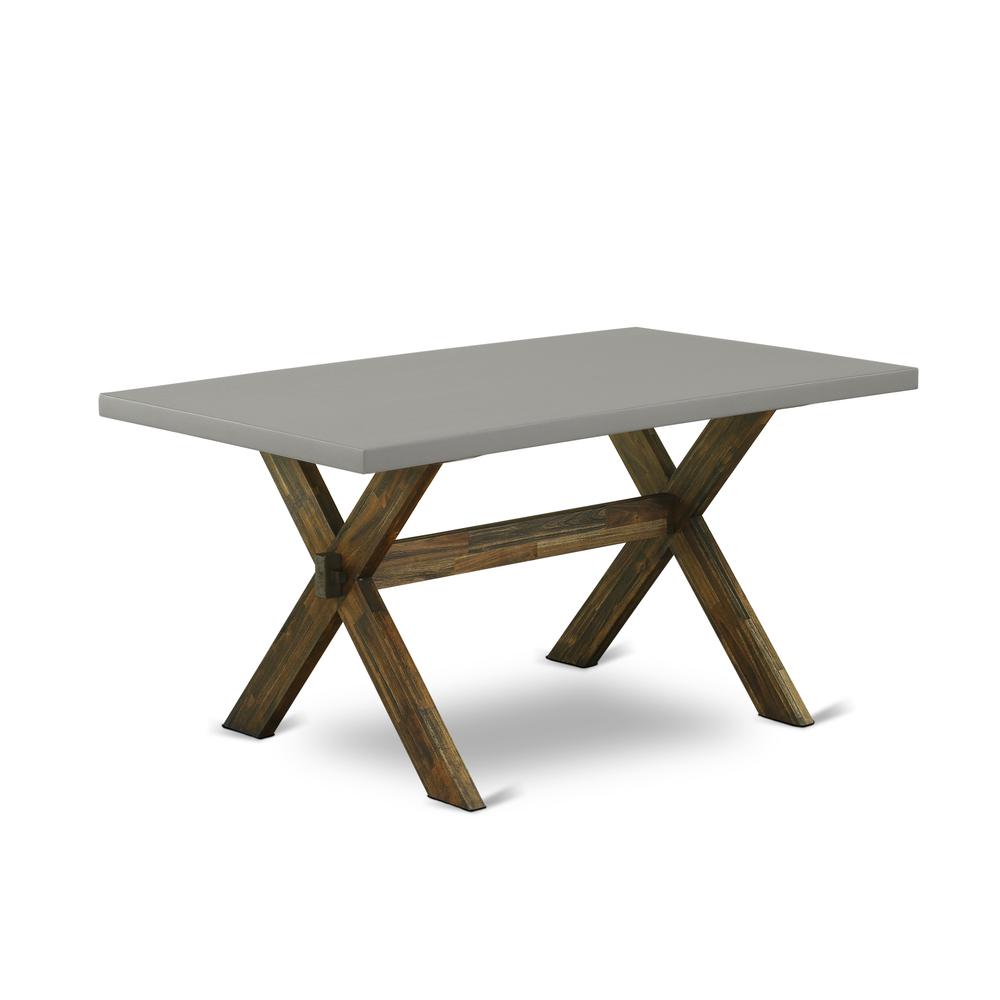 East West Furniture X796VE703-6 6 Piece Dining Table Set - 4 Brown Linen Fabric Modern Chair with Nailheads and Cement Wood Table - 1 Dining Bench - Distressed Jacobean Finish. Picture 2