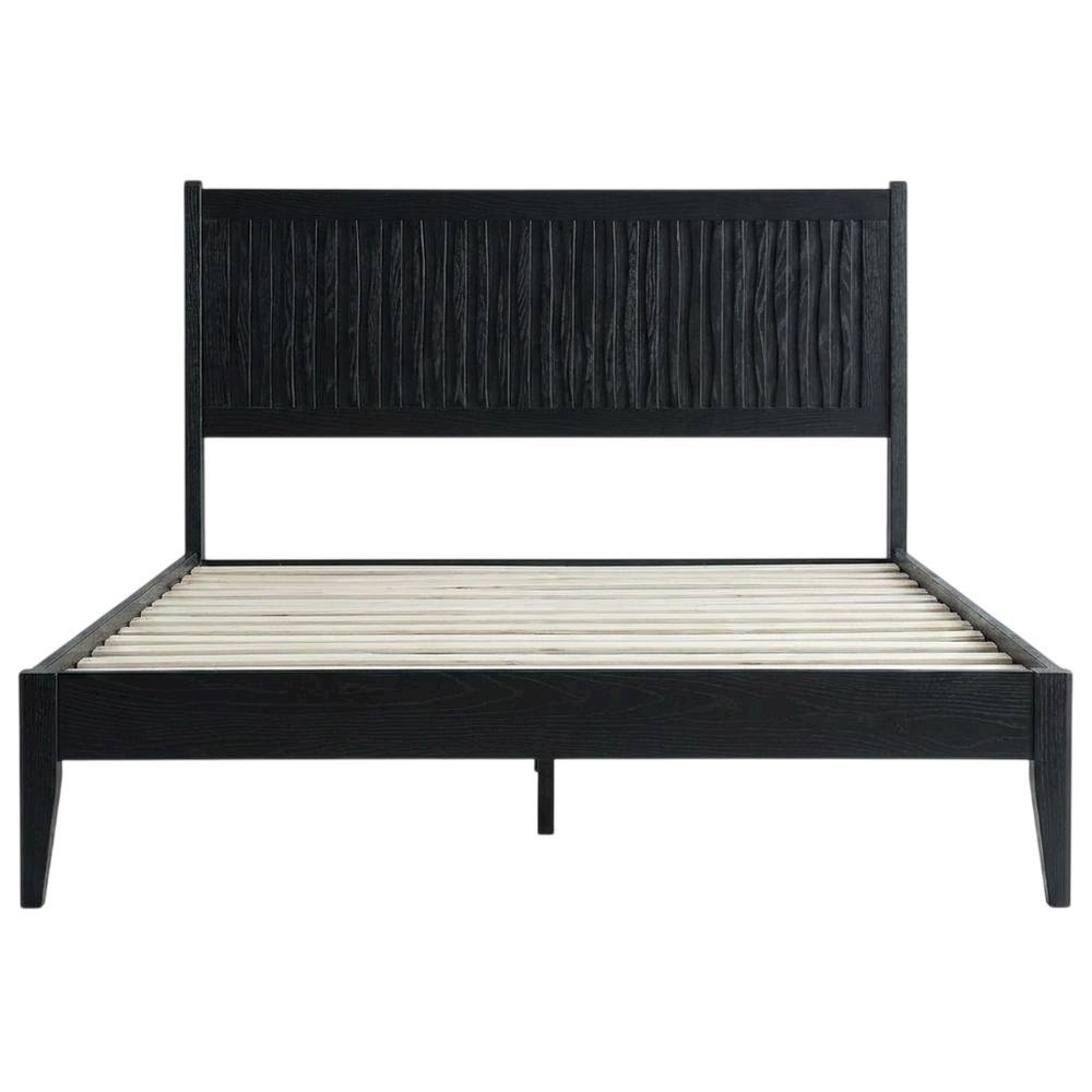 Solid Wood Platform Bed, Headboard & Footboard, No Box Spring, Ebony Oak, Queen. Picture 4
