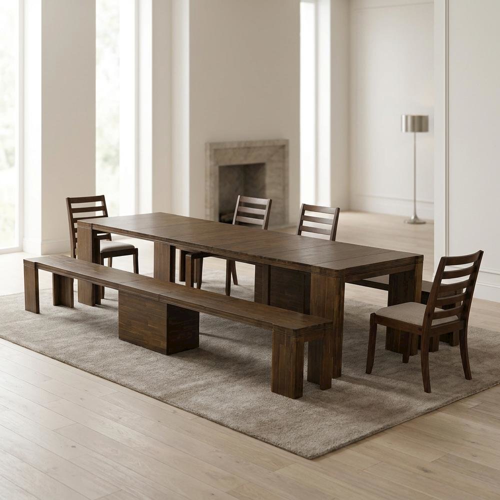Solid Wood Extendable Dining Table & Chairs 5-Piece Set, Antique Walnut. Picture 3