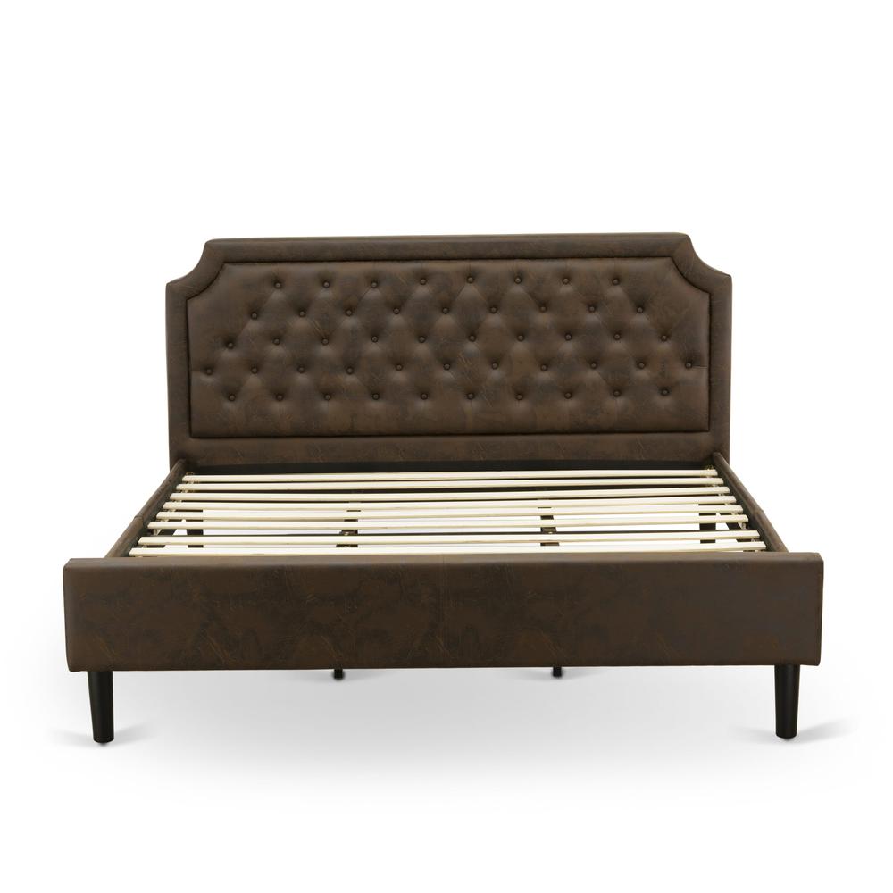 GB25K-2VL07 3-Pc King Bedroom set with Bed and 2 Distressed Jacobean Bedroom Nightstand - Dark Brown Faux Leather and Black Legs. Picture 2