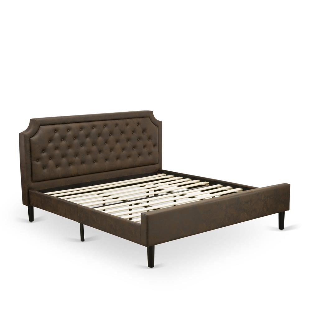 GB25K-2VL07 3-Pc King Bedroom set with Bed and 2 Distressed Jacobean Bedroom Nightstand - Dark Brown Faux Leather and Black Legs. Picture 3