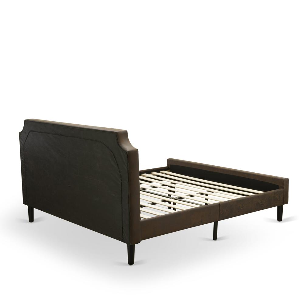 GB25K-2VL07 3-Pc King Bedroom set with Bed and 2 Distressed Jacobean Bedroom Nightstand - Dark Brown Faux Leather and Black Legs. Picture 5